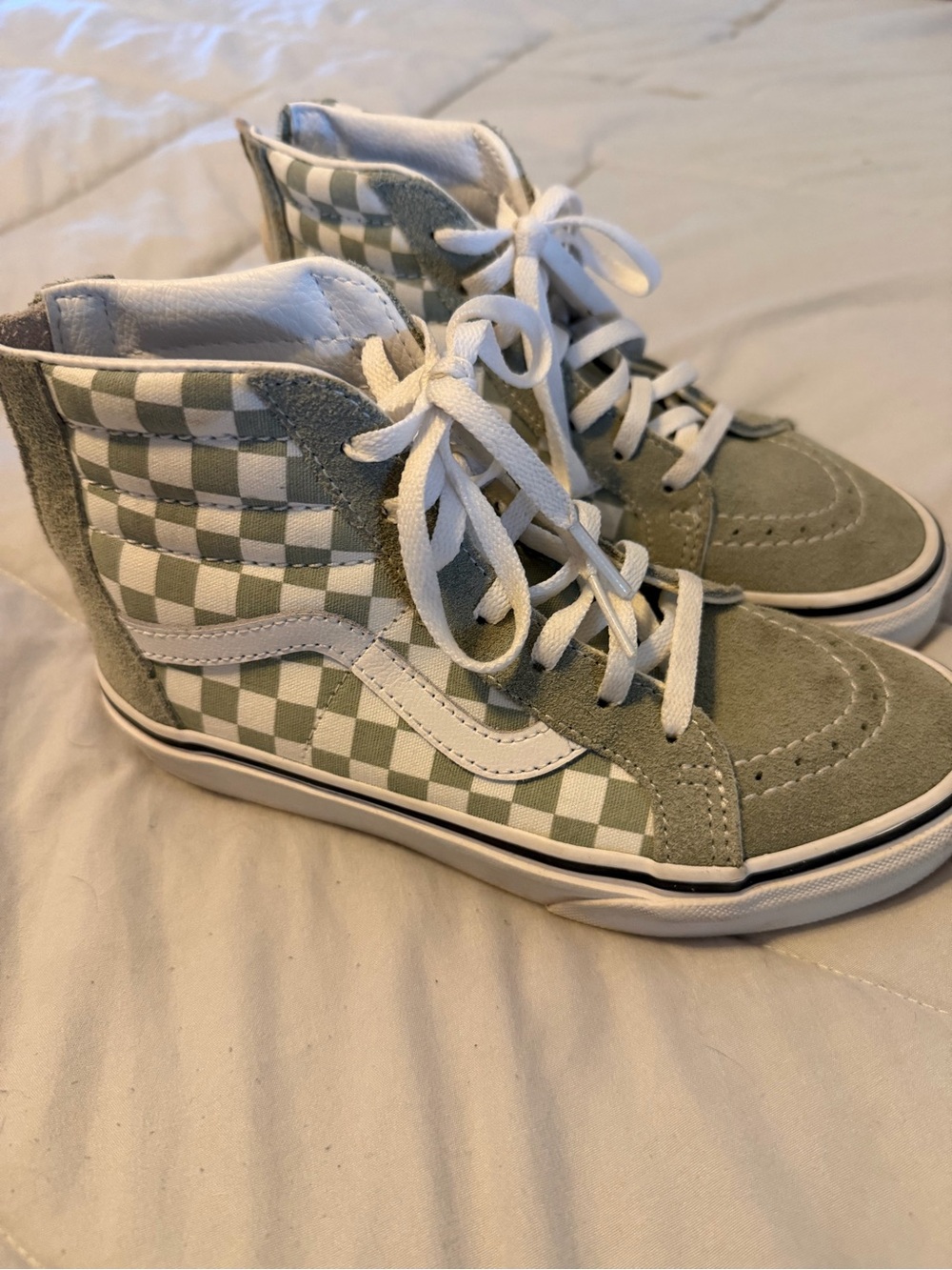 Vans Kids High-Top Checkerboard Sneakers - Olive Green & White